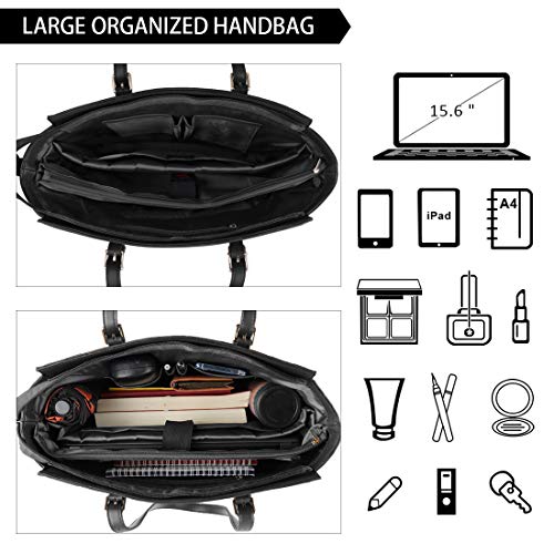 Black Leather Designer Laptop Shoulder Bag for Women