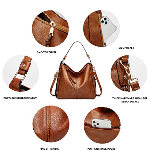 Pahajim Leather Shoulder Tote Handbag Set - Brown