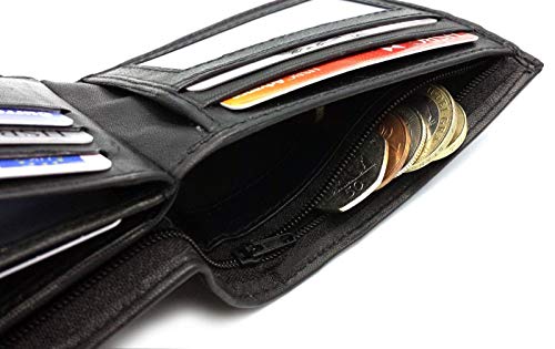 ODS:UK Men's Leather Tri Fold Wallet with RFID Blocking