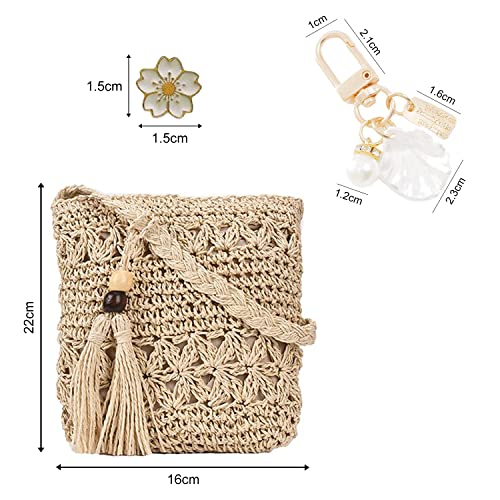 NINVVS Ladies Straw Bag: Shell Keychain & Cherry Blossom
