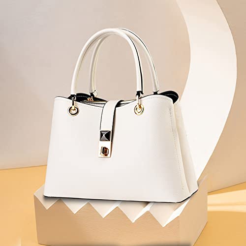Elegant White Designer Handbag with Multiple Compartments