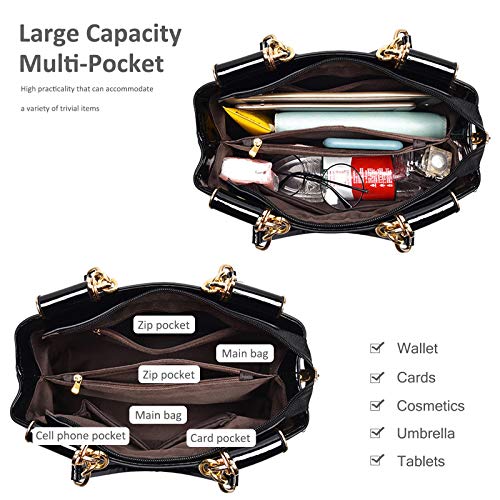 NICOLE & DORIS Patent Leather Designer Handbag - Red Wine