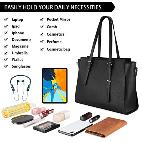 Black Leather Designer Laptop Shoulder Bag for Women