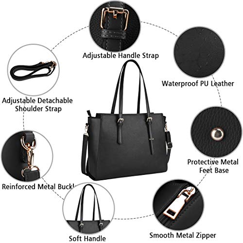 Black Leather Designer Laptop Shoulder Bag for Women