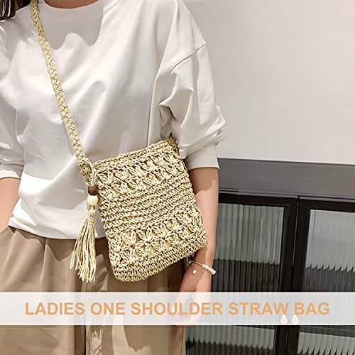 NINVVS Ladies Straw Bag: Shell Keychain & Cherry Blossom