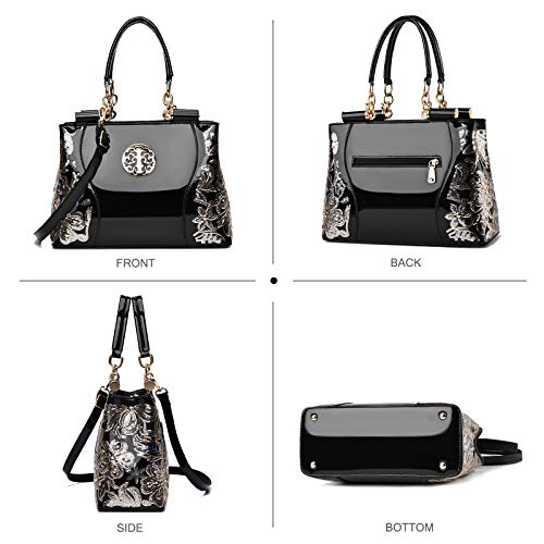 NICOLE & DORIS Patent Leather Designer Handbag - Red Wine