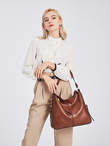 Pahajim Leather Shoulder Tote Handbag Set - Brown