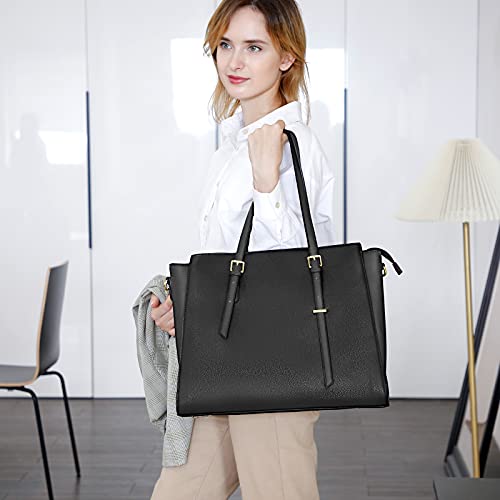 Black Leather Designer Laptop Shoulder Bag for Women