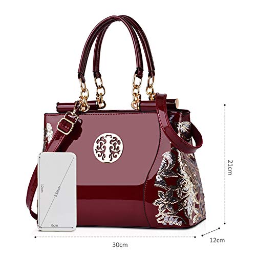 NICOLE & DORIS Patent Leather Designer Handbag - Red Wine