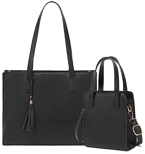 MORGLOVE Women's Faux Leather Tote Bag with Tassels