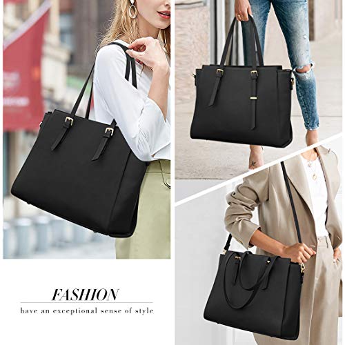 Black Leather Designer Laptop Shoulder Bag for Women
