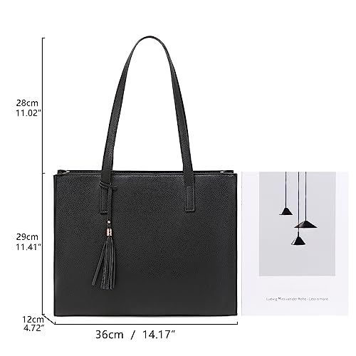 MORGLOVE Women's Faux Leather Tote Bag with Tassels