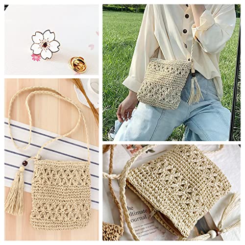 NINVVS Ladies Straw Bag: Shell Keychain & Cherry Blossom