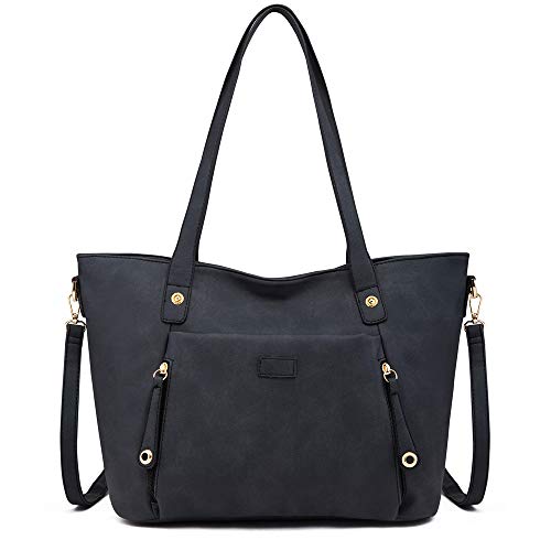MORGLOVE Black Leather Designer Tote for Women