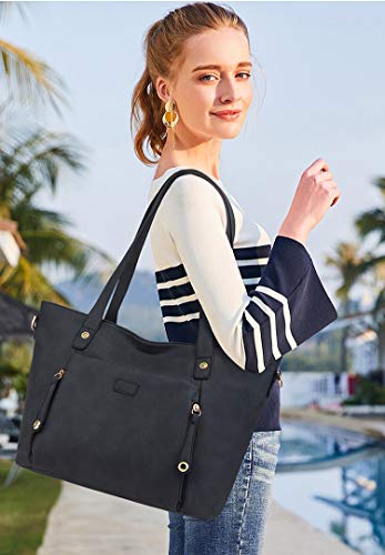 MORGLOVE Black Leather Designer Tote for Women