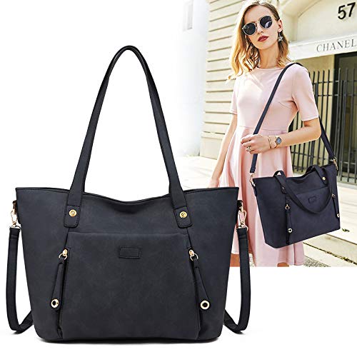 MORGLOVE Black Leather Designer Tote for Women