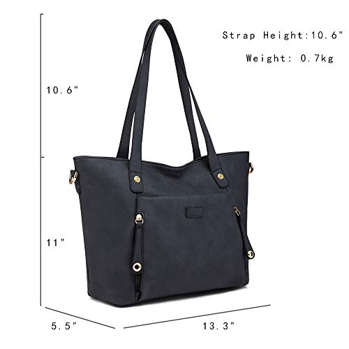 MORGLOVE Black Leather Designer Tote for Women