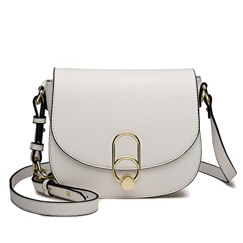 Miss Lulu Fashion Tassel Crossbody Handbag with Lock (White)