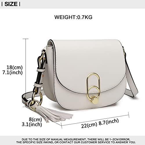 Miss Lulu Fashion Tassel Crossbody Handbag with Lock (White)