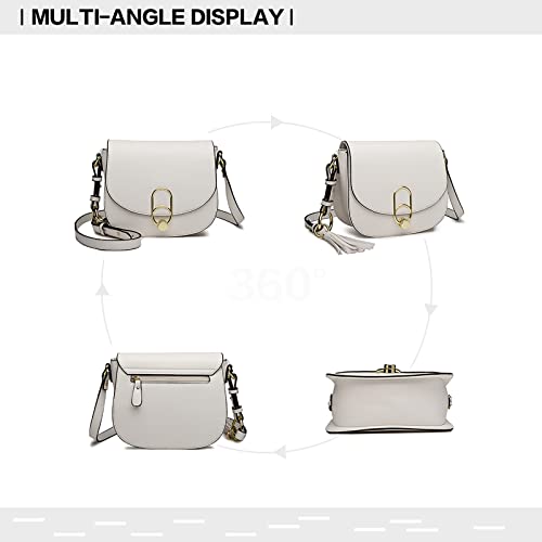 Miss Lulu Fashion Tassel Crossbody Handbag with Lock (White)