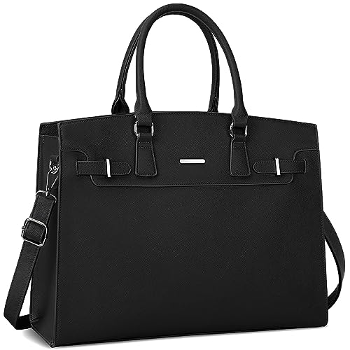 KTMOUW Women's Large Leather Laptop Tote Bag - Black
