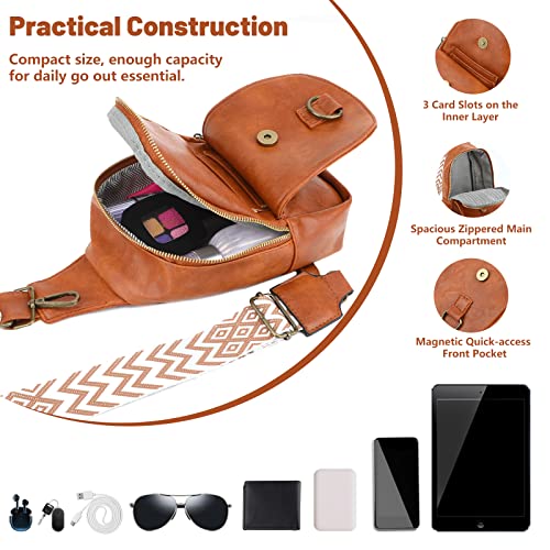 Women's Leather Crossbody Bag with Boho Guitar Strap
