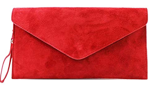 Italian Suede Designer Clutch Bag - Red