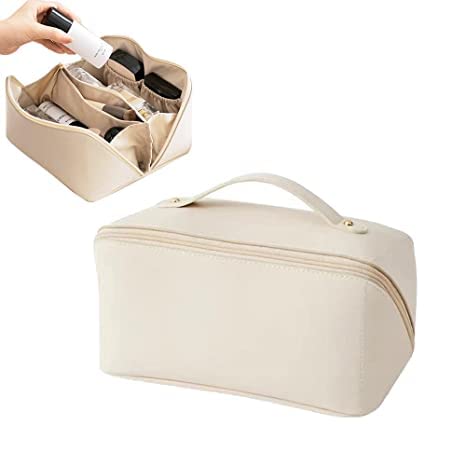 Designer Travel Cosmetic Bag for Women's Toiletries (White)