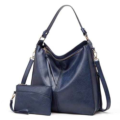 Stylish Leather Handbag Set for Women - Navy Blue