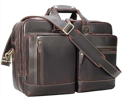 Men's Expandable Leather Briefcase 17" Laptop Shoulder Bag