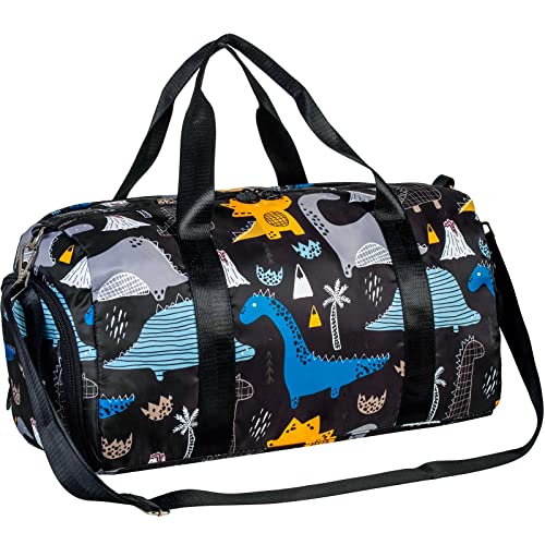 Boys' Black Dinosaur Travel Duffle Bag: Overnight Weekender