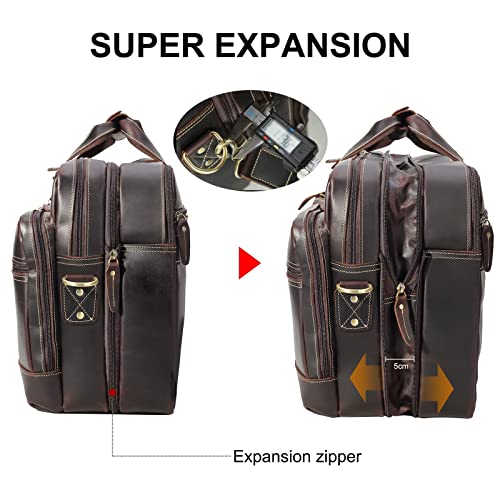Men's Expandable Leather Briefcase 17" Laptop Shoulder Bag