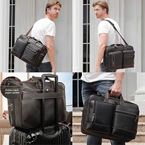 Men's Expandable Leather Briefcase 17" Laptop Shoulder Bag