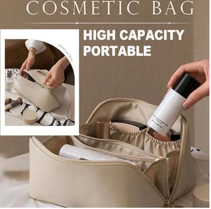 Designer Travel Cosmetic Bag for Women's Toiletries (White)