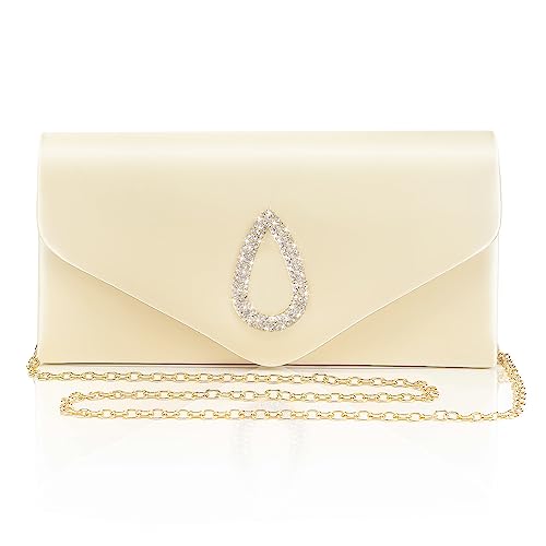 Gold Satin Rhinestone Evening Clutch: Elegant, Sparkly & Chic