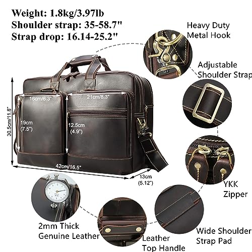 Men's Expandable Leather Briefcase 17" Laptop Shoulder Bag