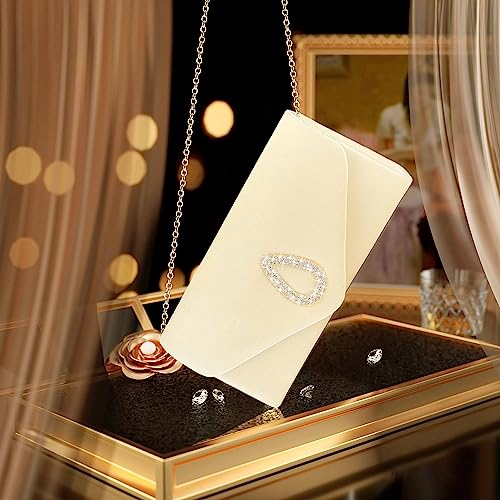 Gold Satin Rhinestone Evening Clutch: Elegant, Sparkly & Chic