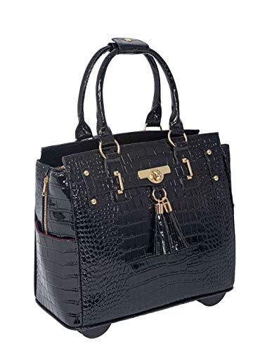 Stylish Patent Alligator Rolling Tote Bag for Tech Gadgets