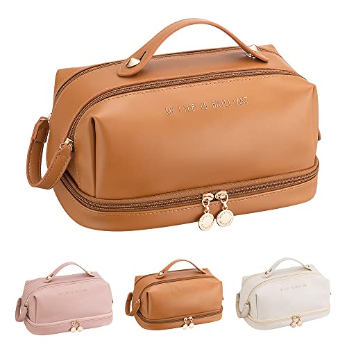 Stylish Brown Double Layer Cosmetic Bag