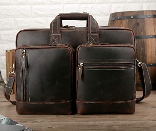 Men's Expandable Leather Briefcase 17" Laptop Shoulder Bag