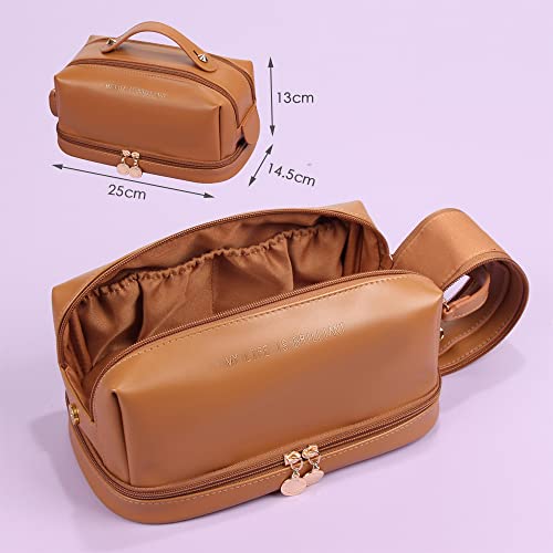 Stylish Brown Double Layer Cosmetic Bag