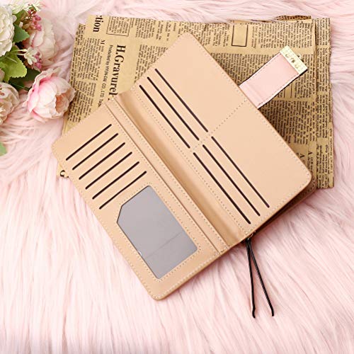 Pink Leather Wallet with Leaf Pendant Coin Zipper