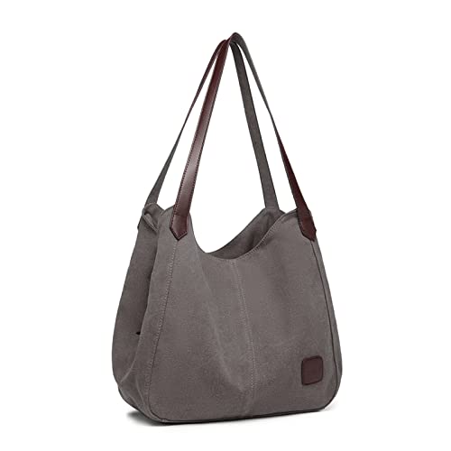 Kono Grey Canvas Hobo Shoulder Bag in Vintage Style