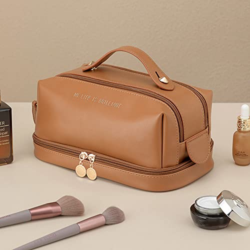 Stylish Brown Double Layer Cosmetic Bag