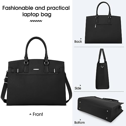 KTMOUW Women's Large Leather Laptop Tote Bag - Black