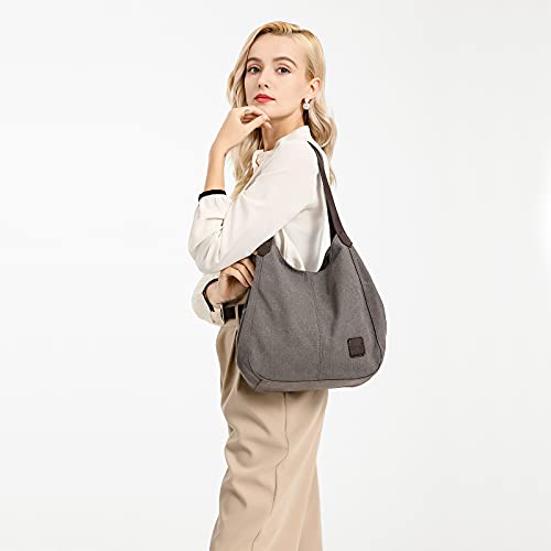 Kono Grey Canvas Hobo Shoulder Bag in Vintage Style
