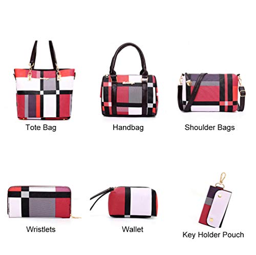 Ketamyy Women's 6 Piece Red Designer Handbag Set