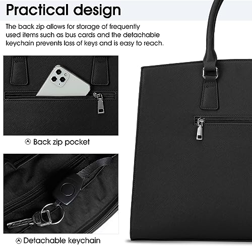 KTMOUW Women's Large Leather Laptop Tote Bag - Black