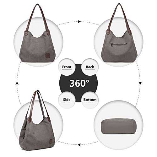 Kono Grey Canvas Hobo Shoulder Bag in Vintage Style