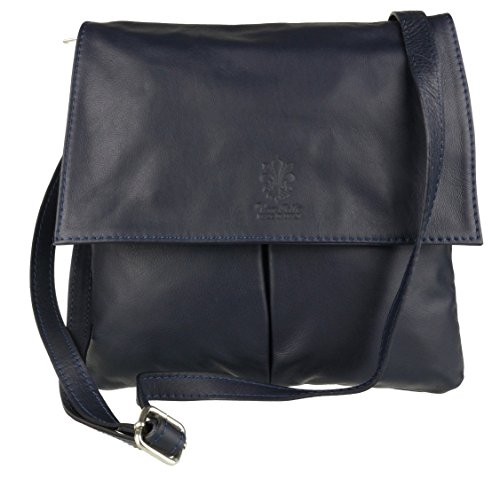 Italian Leather Messenger Bag - Navy (Size: W 25, H 25, D 2 cm)